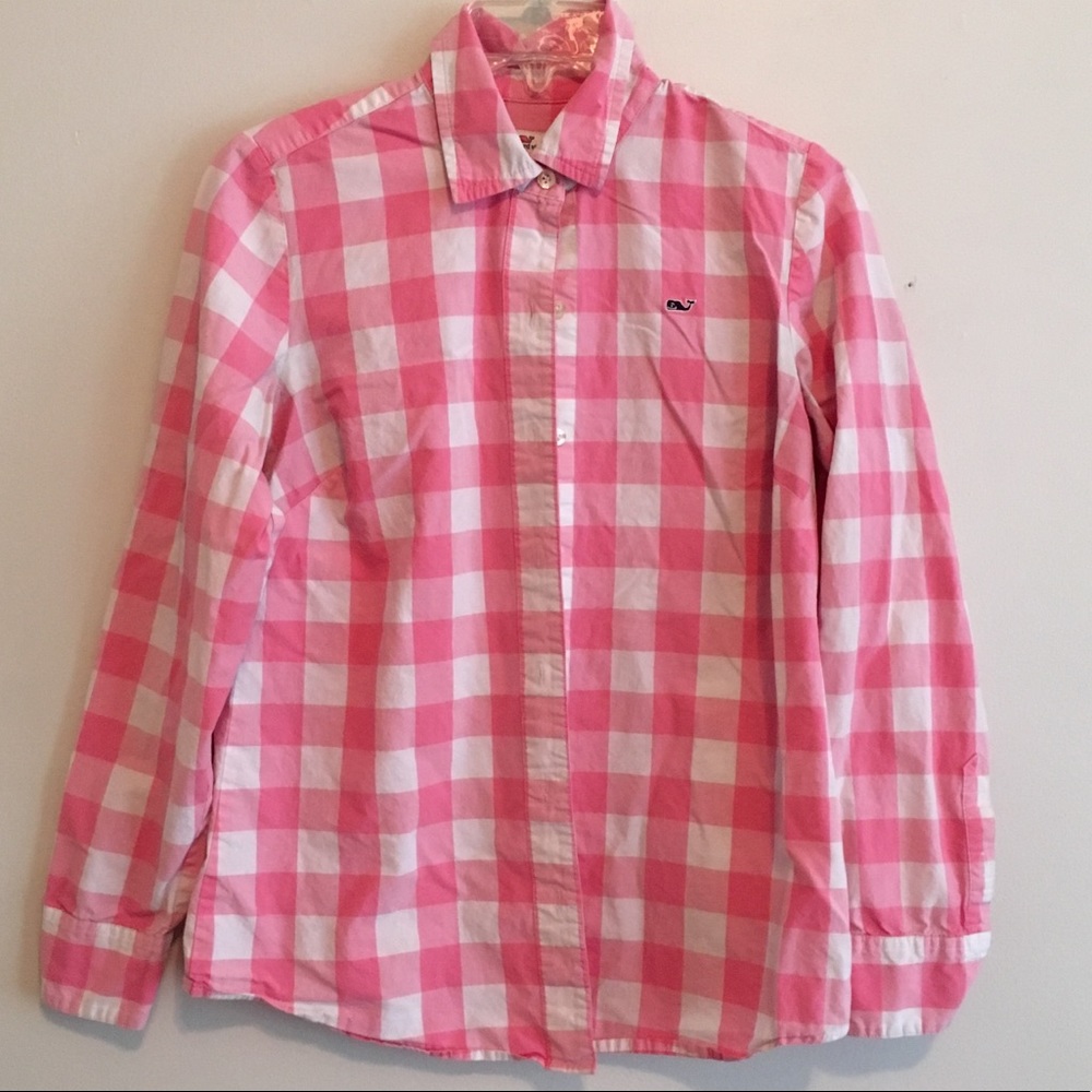 Vineyard Vines pink plaid button down top size 2